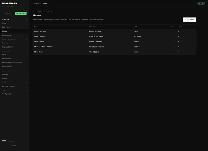 BearShark OS — MENUS PER LOCATION